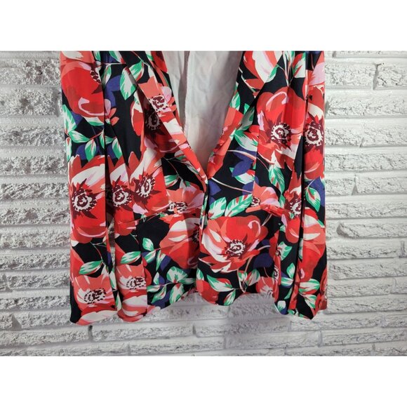 Simply Emma Womens Jacket 2X Plus Blazer Red Floral One Button SWE155E - Picture 4 of 8